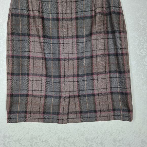 VTG Casual Corner 100% Wool Skirt sz XL* Brown Green Plaid Preppy READ - Picture 7 of 16